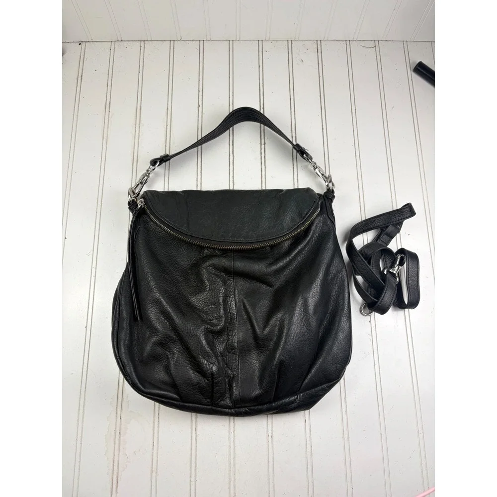 Margot Vintage Y2K Soft Black Leather Shoulder Hobo Boho Fold Over Bag